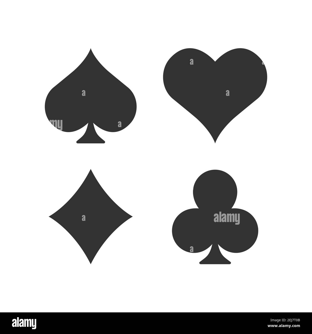 Set di icone di tute da carte da gioco. Simboli neri del casinò. Illustrazione vettoriale isolata in bianco. Illustrazione Vettoriale