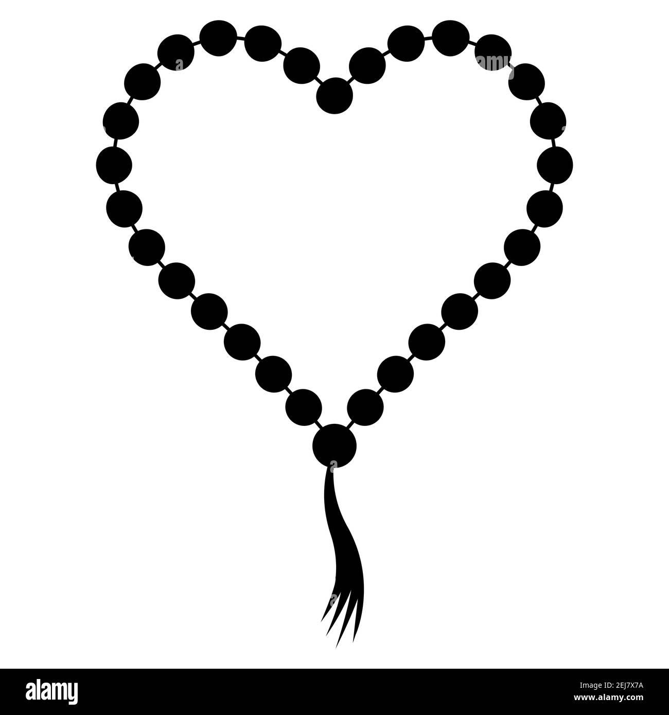 Le perle di preghiera si sono piegate a forma di cuore, le perle di preghiera vettoriali simbolo dell'amore per la fede e la pace di Dio Illustrazione Vettoriale