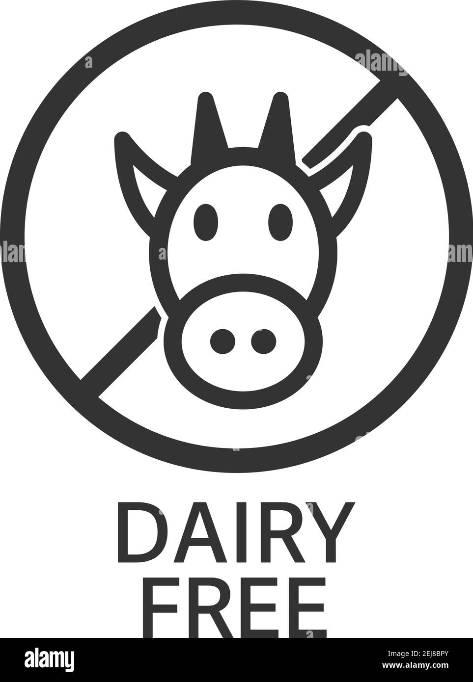 simbolo o etichetta priva di latticini con testa di vettore bovino illustrazione Illustrazione Vettoriale