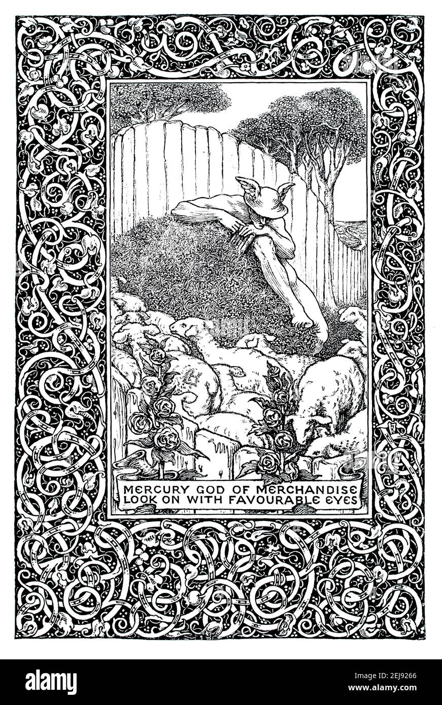 Mercury, Dio della merce guarda con occhi favorevoli, illustrazione dal ‘campo dei chiodi di garofano’ del drammaturgo inglese, scrittore e illustratore Lauren Foto Stock