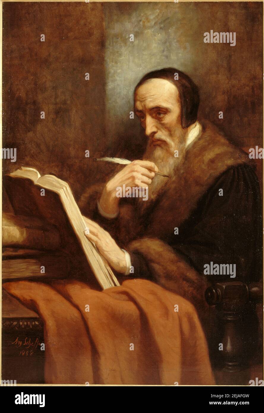 Ritratto di Giovanni Calvino (1509-1564). Museo: Musée de la vie romantique, Parigi. Autore: ARY SCHEFFER. Foto Stock