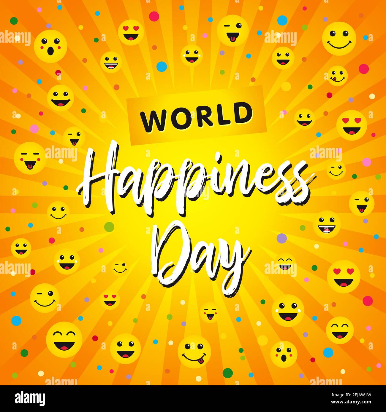 Concetto di biglietto d'auguri per il giorno della felicità del mondo. International Day of Happiness congrati creativi. Modello grafico astratto isolato. Internet messe Illustrazione Vettoriale