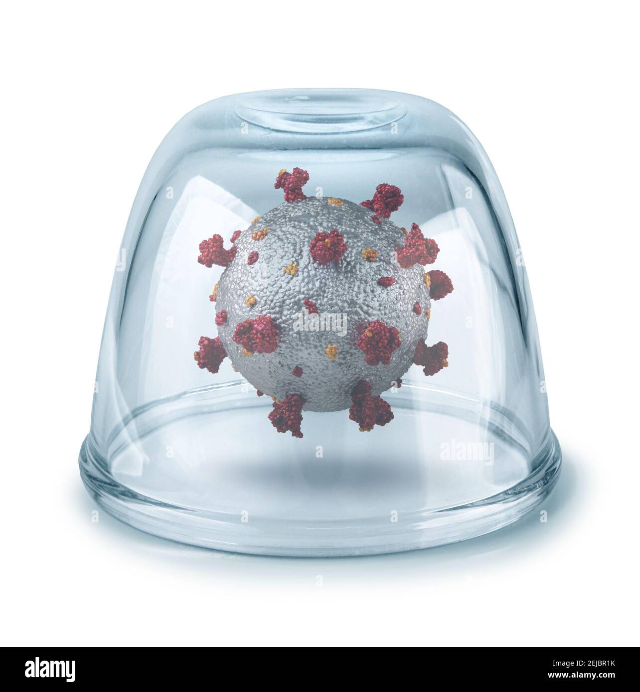 Virus corona catturato all'interno di una coppa di vetro, fermare il concetto di prevenzione delle malattie pandemiche Foto Stock