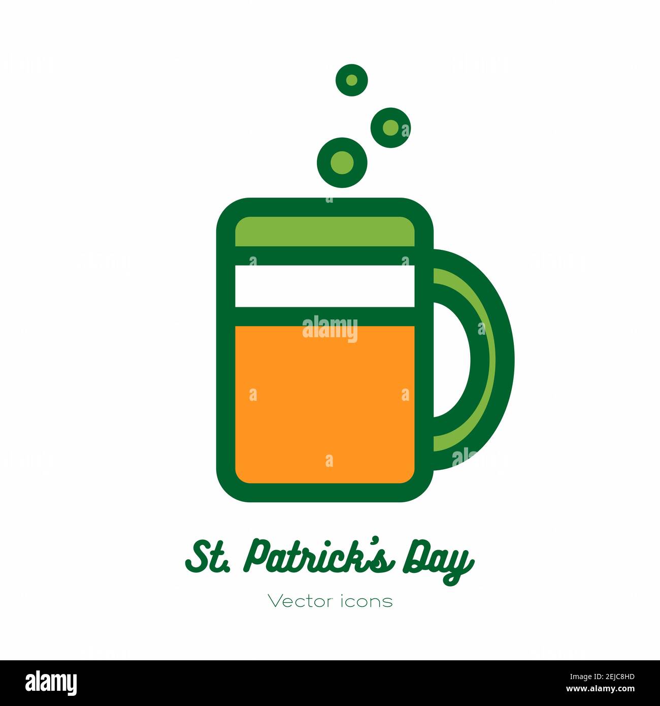 Bicchiere di birra del giorno di San Patrick, tazza di pinta, icona vettore di tankard. Icona piatta di linea verde arancione per logo, segno, pulsante Illustrazione Vettoriale