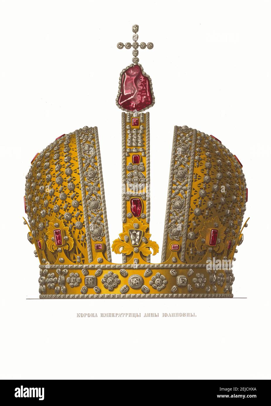 La Corona Imperiale dell'imperatrice Anna Ioannovna. Dalle Antichità dello Stato russo. Museo: COLLEZIONE PRIVATA. Autore: Fyodor Grigoryevich Solntsev. Foto Stock