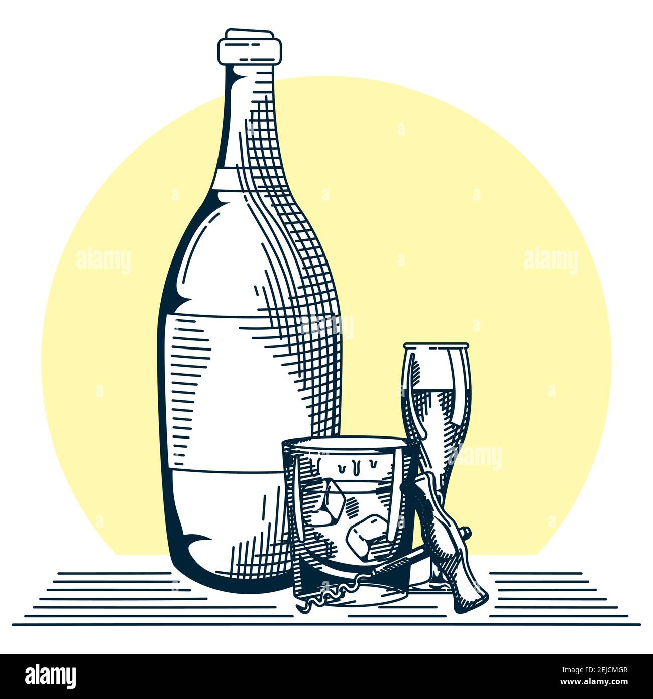 bottiglia di vino e tazza con icona a forma di disegno a mano in vetro  disegno di illustrazione vettoriale Immagine e Vettoriale - Alamy