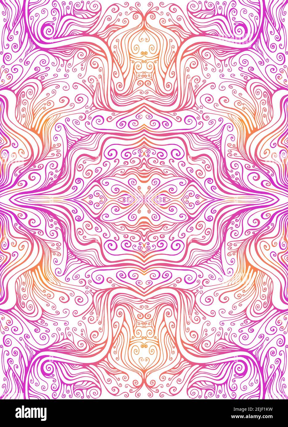 Astratto modello frattale psichedelico, contorno colore rosa arancio sfumato, isolato su bianco. Illustrazione Vettoriale