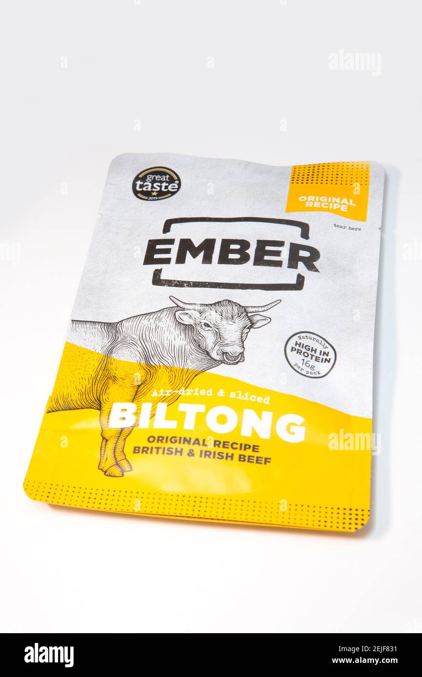 Il biltong di membro è ottenuto da manzo britannico e irlandese. Inghilterra GB Foto Stock