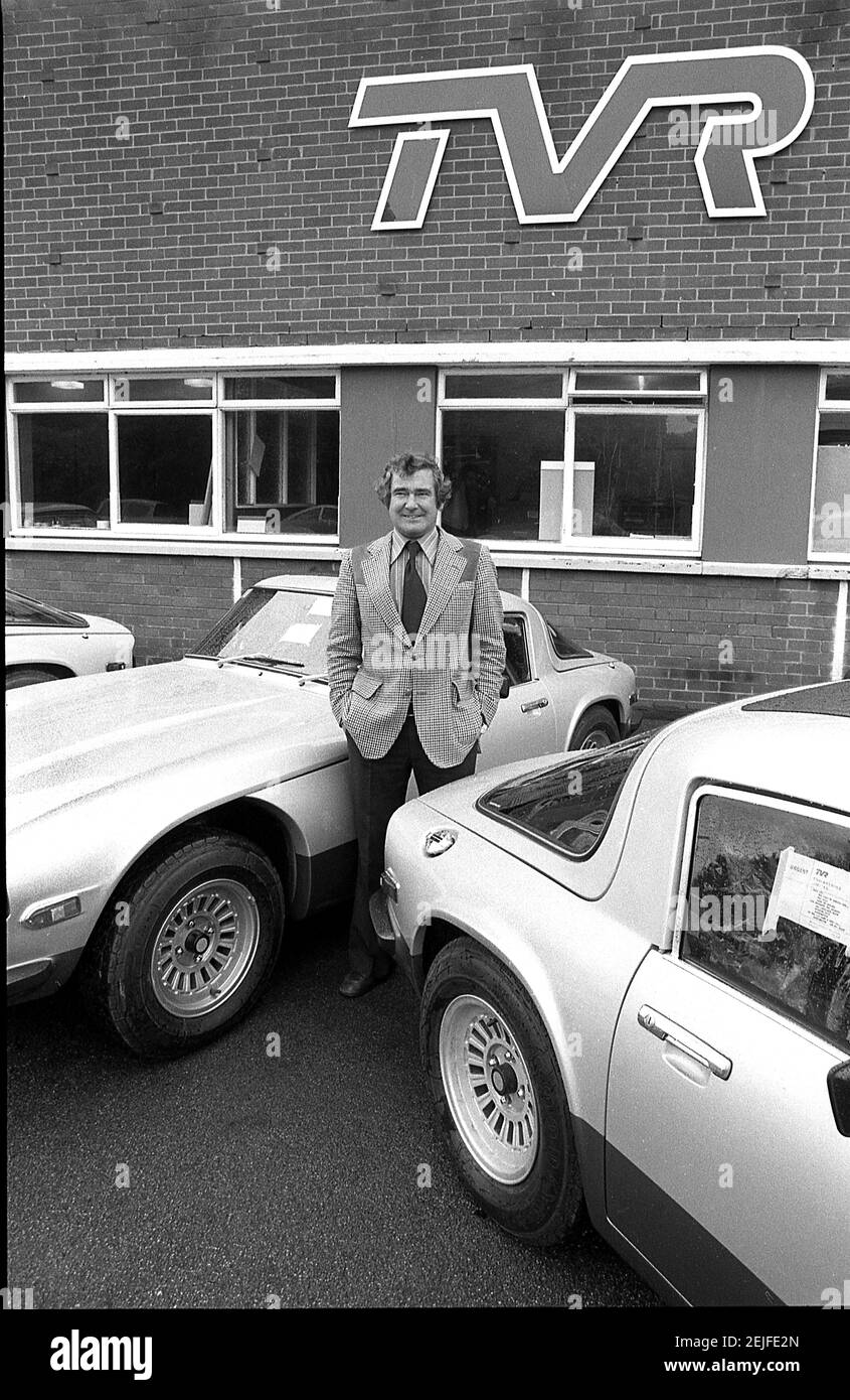 Martin Lilley il proprietario di TVR Sport auto fotografata a. La fabbrica di Blackpool nell'agosto 1978 Foto Stock