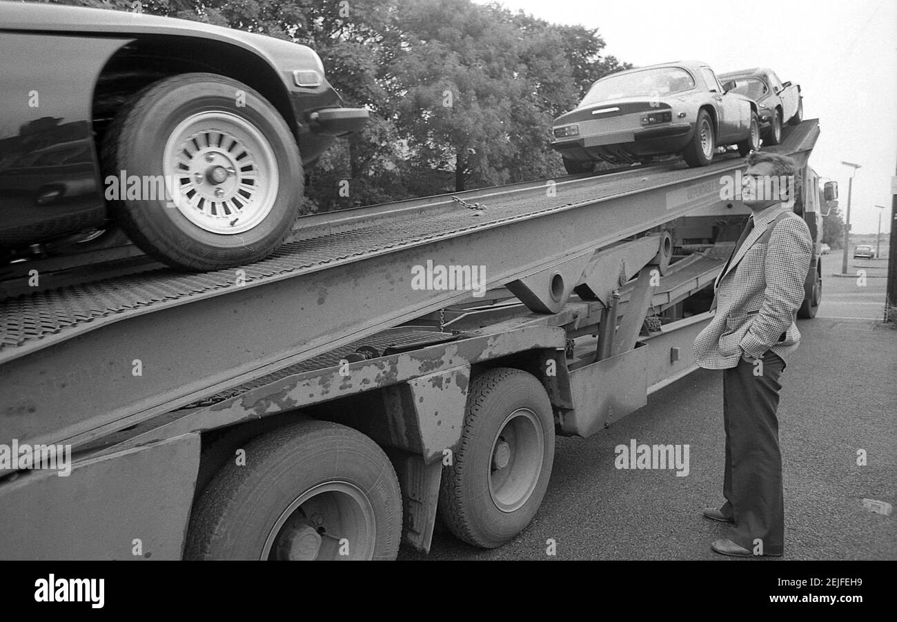 Martin Lilley il proprietario di TVR Sport auto fotografata a. La fabbrica di Blackpool nell'agosto 1978 Foto Stock