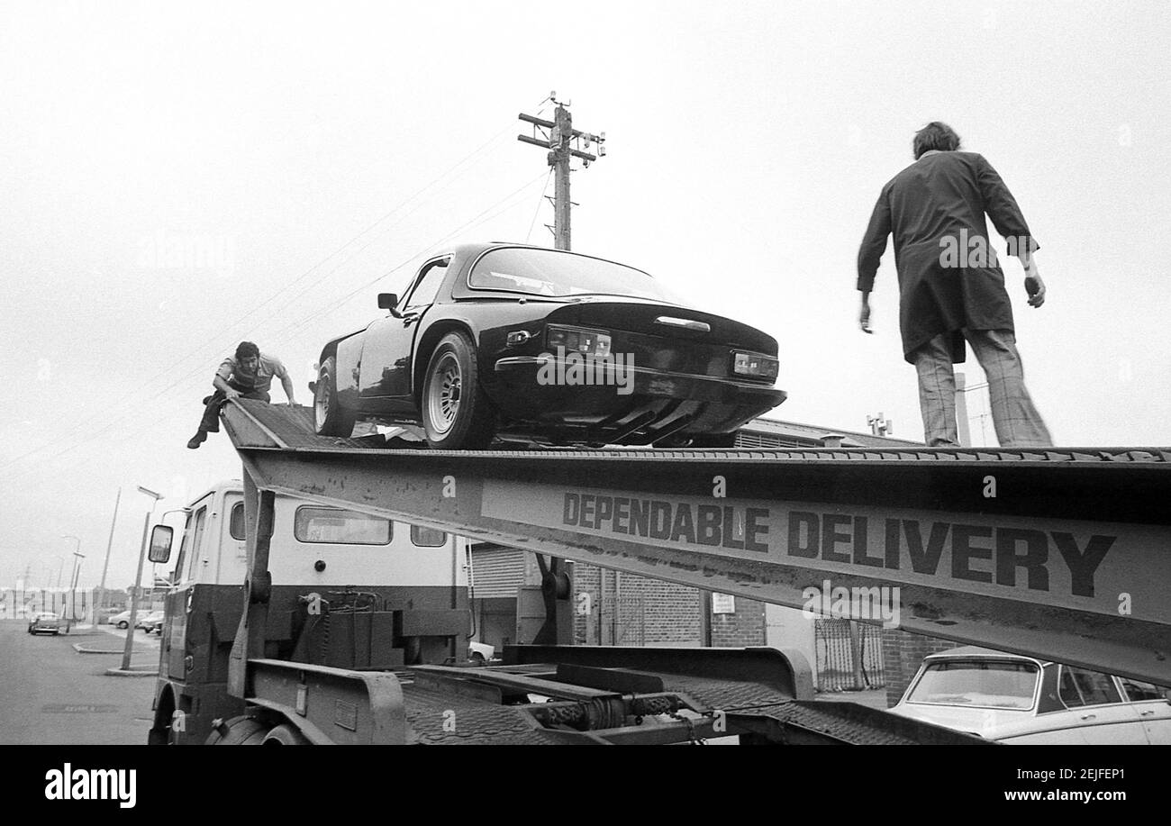 Martin Lilley il proprietario di TVR Sport auto fotografata a. La fabbrica di Blackpool nell'agosto 1978 Foto Stock