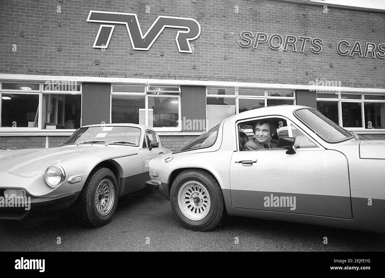 Martin Lilley il proprietario di TVR Sport auto fotografata a. La fabbrica di Blackpool nell'agosto 1978 Foto Stock