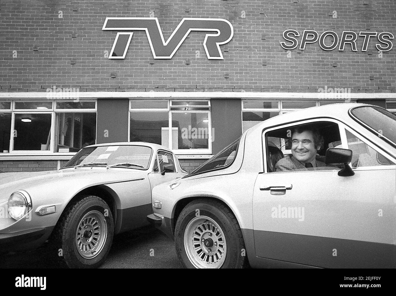 Martin Lilley il proprietario di TVR Sport auto fotografata a. La fabbrica di Blackpool nell'agosto 1978 Foto Stock