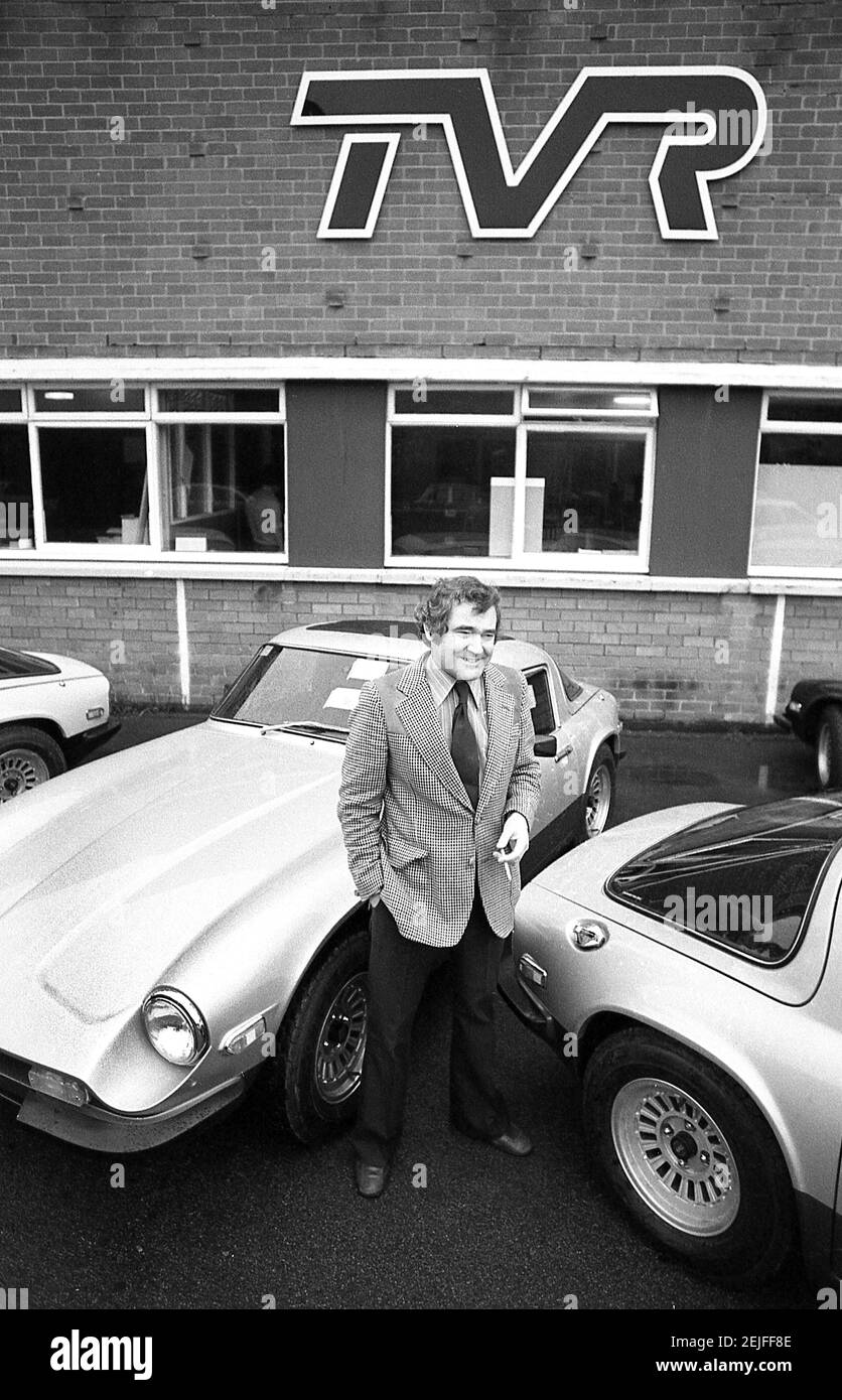 Martin Lilley il proprietario di TVR Sport auto fotografata a. La fabbrica di Blackpool nell'agosto 1978 Foto Stock