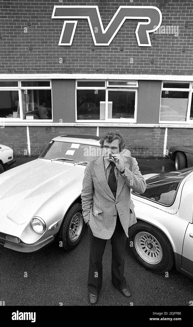 Martin Lilley il proprietario di TVR Sport auto fotografata a. La fabbrica di Blackpool nell'agosto 1978 Foto Stock