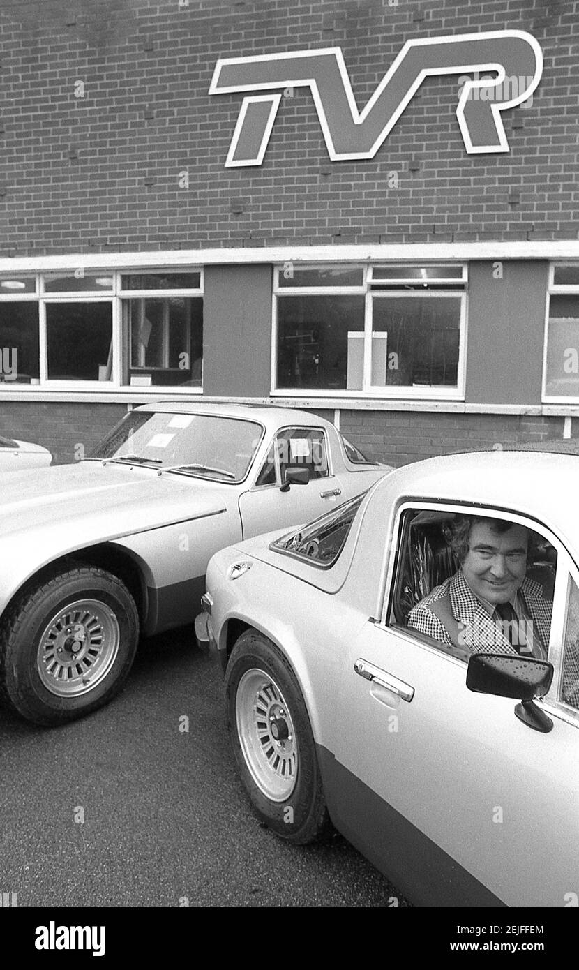 Martin Lilley il proprietario di TVR Sport auto fotografata a. La fabbrica di Blackpool nell'agosto 1978 Foto Stock