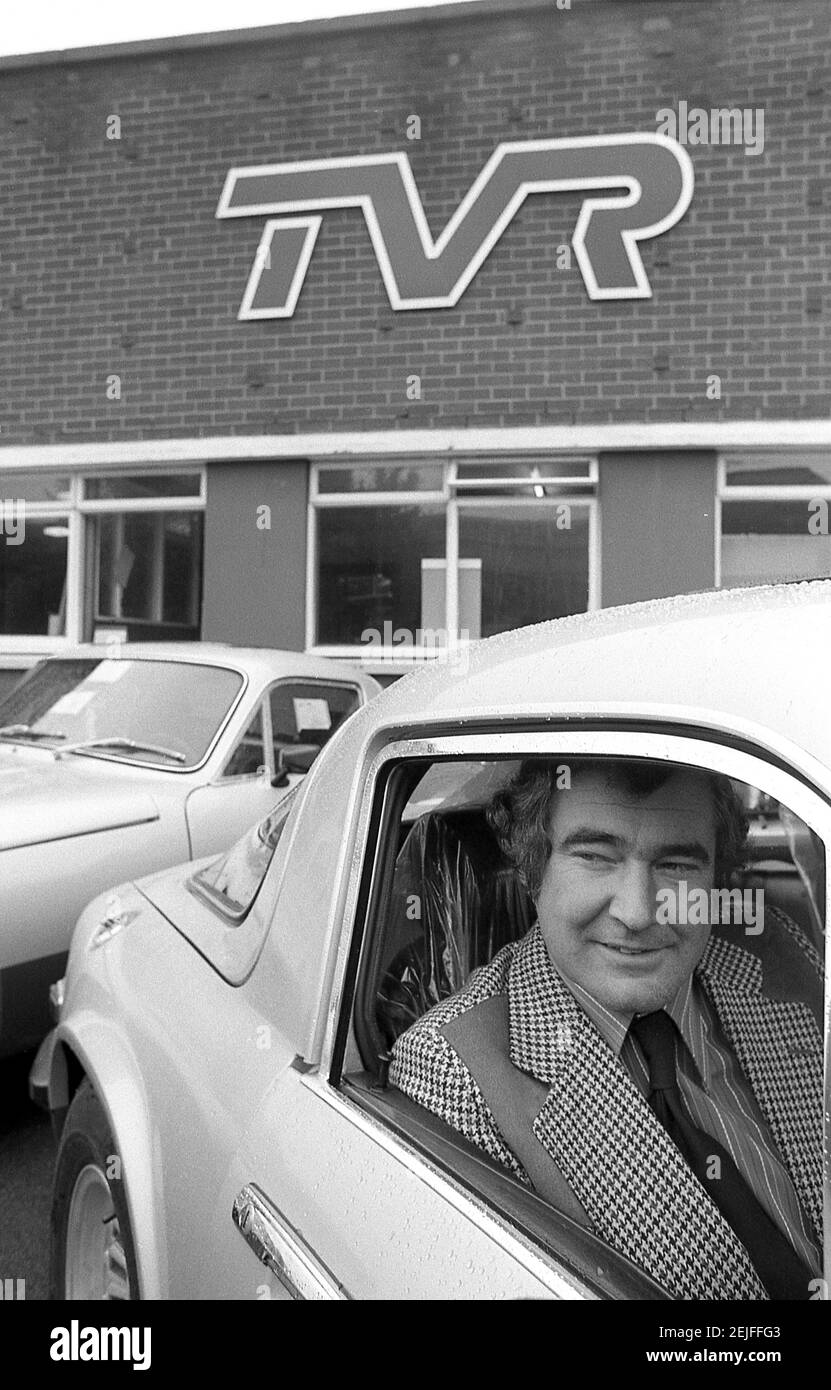 Martin Lilley il proprietario di TVR Sport auto fotografata a. La fabbrica di Blackpool nell'agosto 1978 Foto Stock