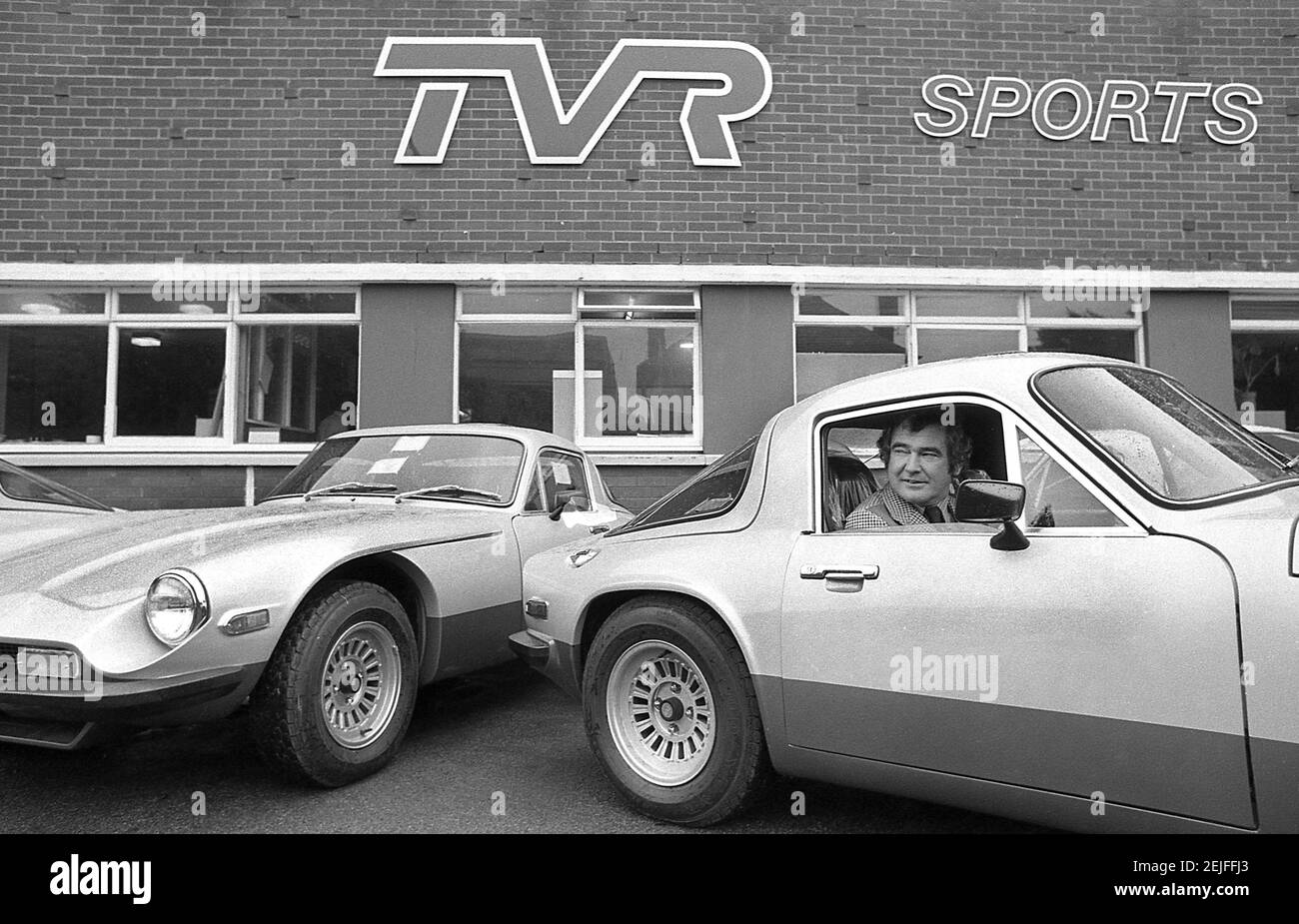 Martin Lilley il proprietario di TVR Sport auto fotografata a. La fabbrica di Blackpool nell'agosto 1978 Foto Stock