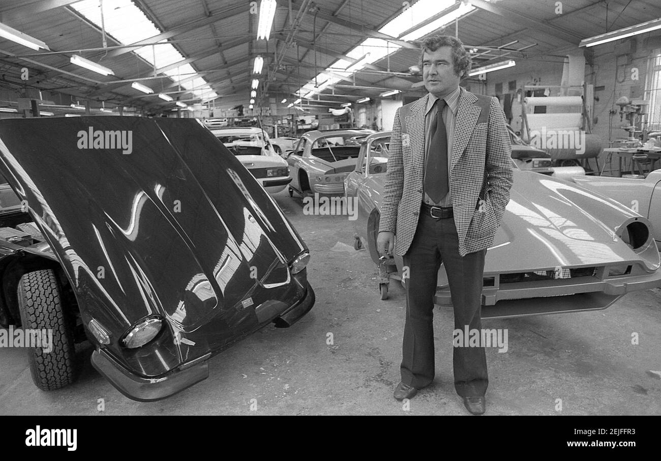 Martin Lilley il proprietario di TVR Sport auto fotografata a. La fabbrica di Blackpool nell'agosto 1978 Foto Stock