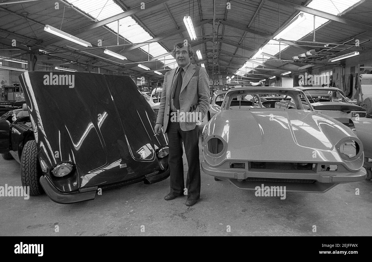 Martin Lilley il proprietario di TVR Sport auto fotografata a. La fabbrica di Blackpool nell'agosto 1978 Foto Stock
