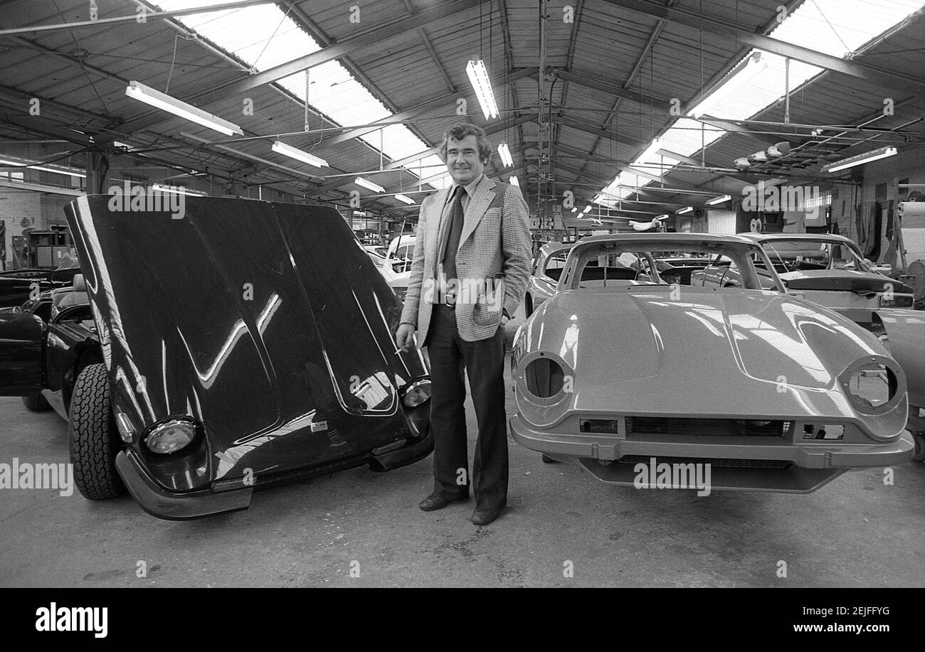 Martin Lilley il proprietario di TVR Sport auto fotografata a. La fabbrica di Blackpool nell'agosto 1978 Foto Stock
