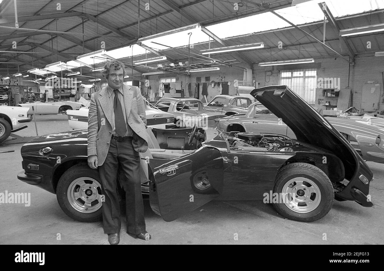 Martin Lilley il proprietario di TVR Sport auto fotografata a. La fabbrica di Blackpool nell'agosto 1978 Foto Stock