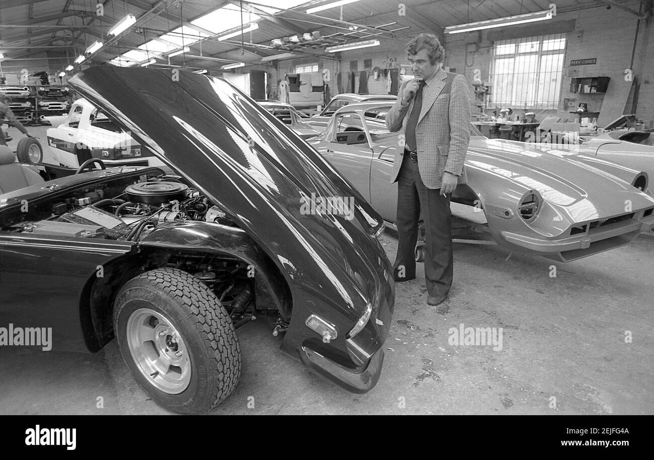 Martin Lilley il proprietario di TVR Sport auto fotografata a. La fabbrica di Blackpool nell'agosto 1978 Foto Stock