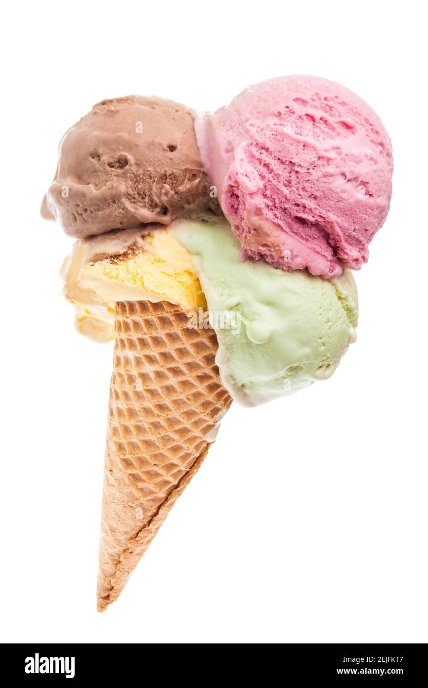 Paletta grande per gelato con 4 cucchiai di ghiaccio colorati Foto Stock