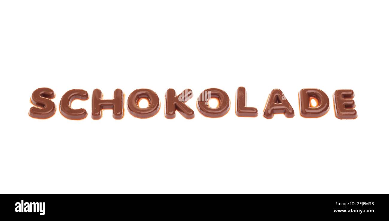 Scritta "schokolade" con lettere al cioccolato Foto Stock