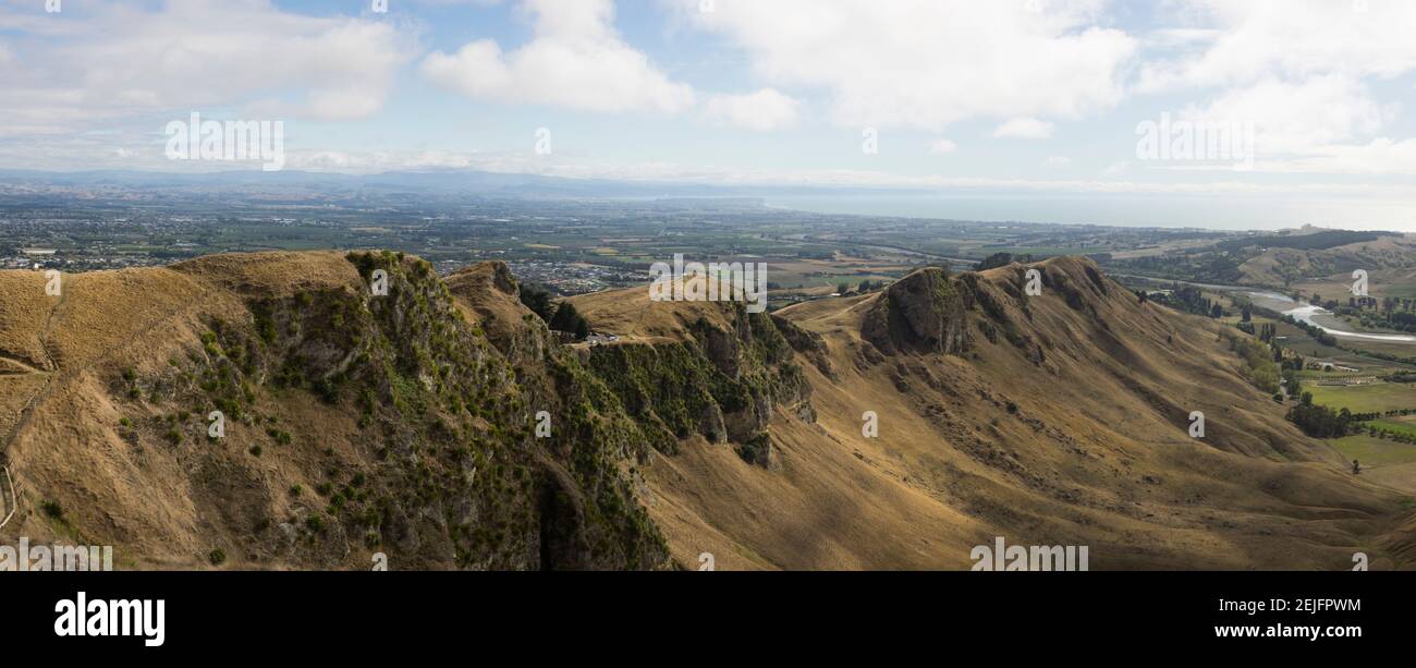 Vista panoramica del paesaggio da te Mata Peak, Hastings District, Hawke's Bay Region, North Island, Nuova Zelanda Foto Stock