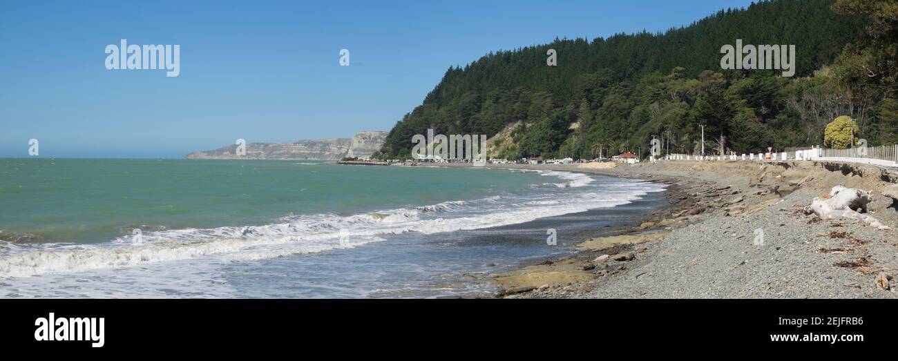 Spiaggia a Clifton, vicino a Cape Crappers, Hawke's Bay Region, North Island, Nuova Zelanda Foto Stock