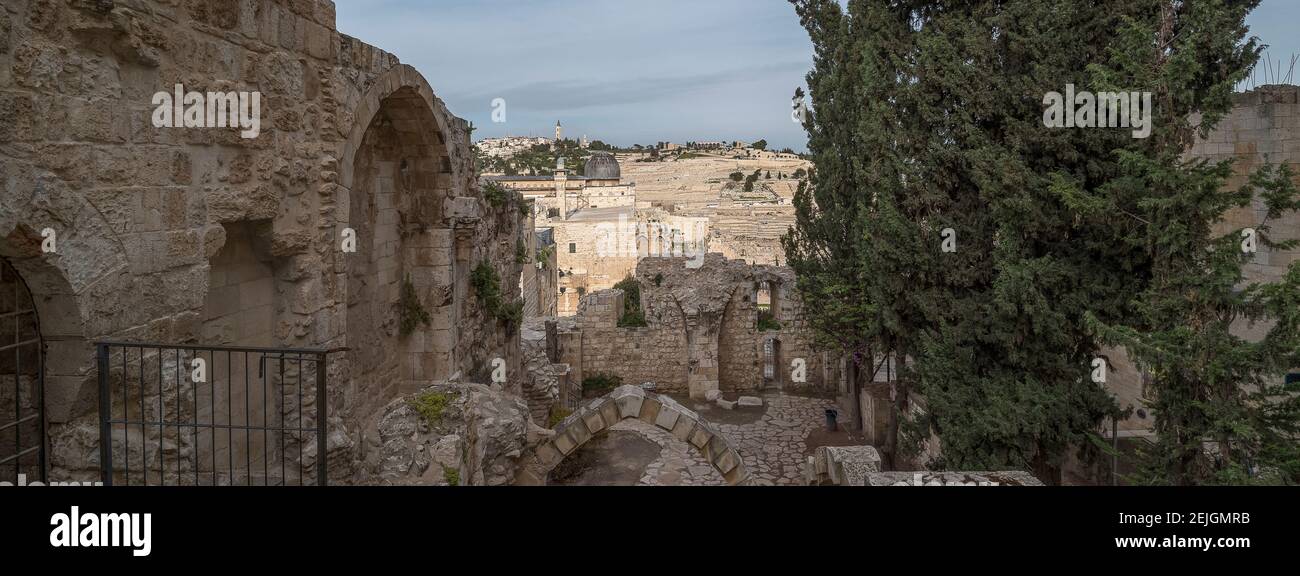 Vista della Moschea di al-Aqsa, del Monte degli Ulivi, di Gerusalemme, di Israele Foto Stock