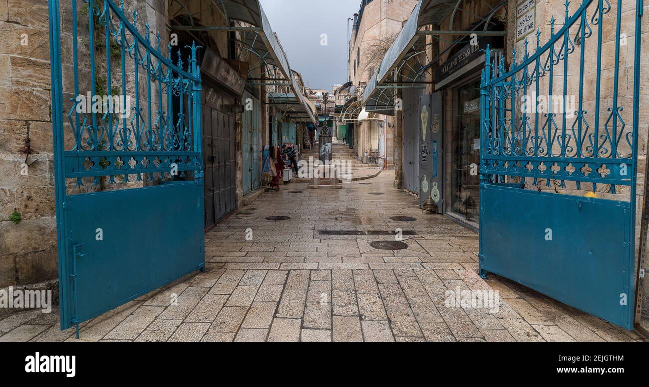 Vista delle case, del quartiere cristiano, della città vecchia, di Gerusalemme, di Israele Foto Stock