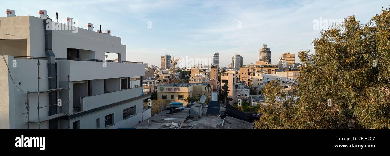 Vista del paesaggio urbano, Bauhaus, White City, Tel Aviv, Israele Foto Stock