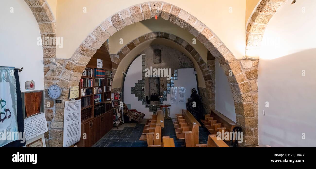 Interni della Sinagoga Ramchal, Acre (Akko), Israele Foto Stock