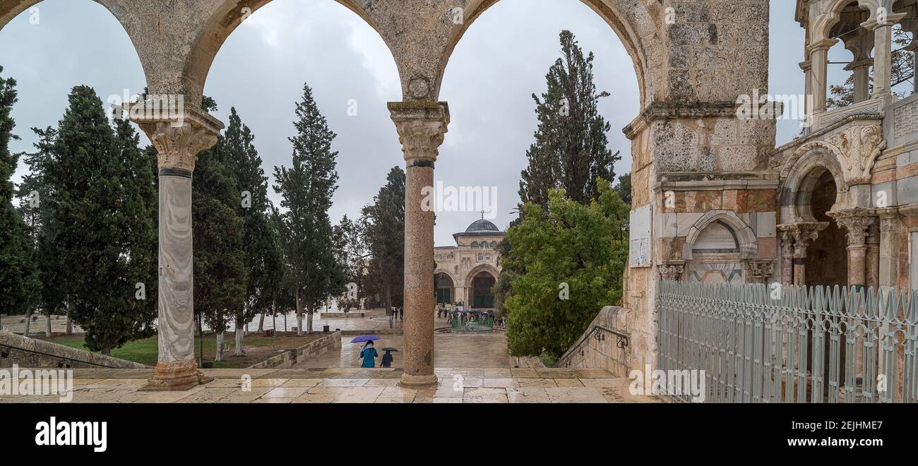 Vista della Moschea di al-Aqsa, del Monte del Tempio (Haram esh-Sharif), di Gerusalemme, di Israele Foto Stock