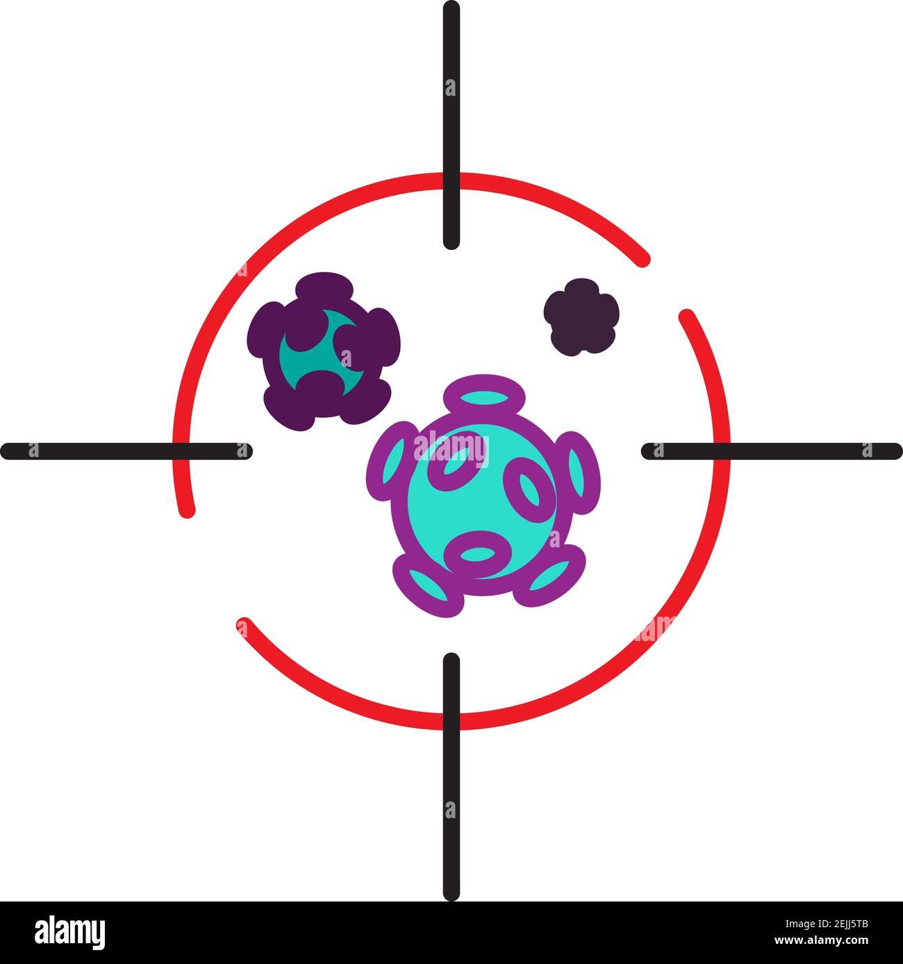 Batteri del coronavirus icona della cellula, 2019-nCoV, Covid-2019, Covid-19 nuovi batteri del Coronavirus. Nessuna infezione e Stop concetti di Coronavirus. Coro pericoloso Illustrazione Vettoriale