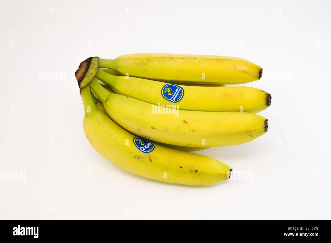 Mazzo di banane Chiquita mature. Foto Stock