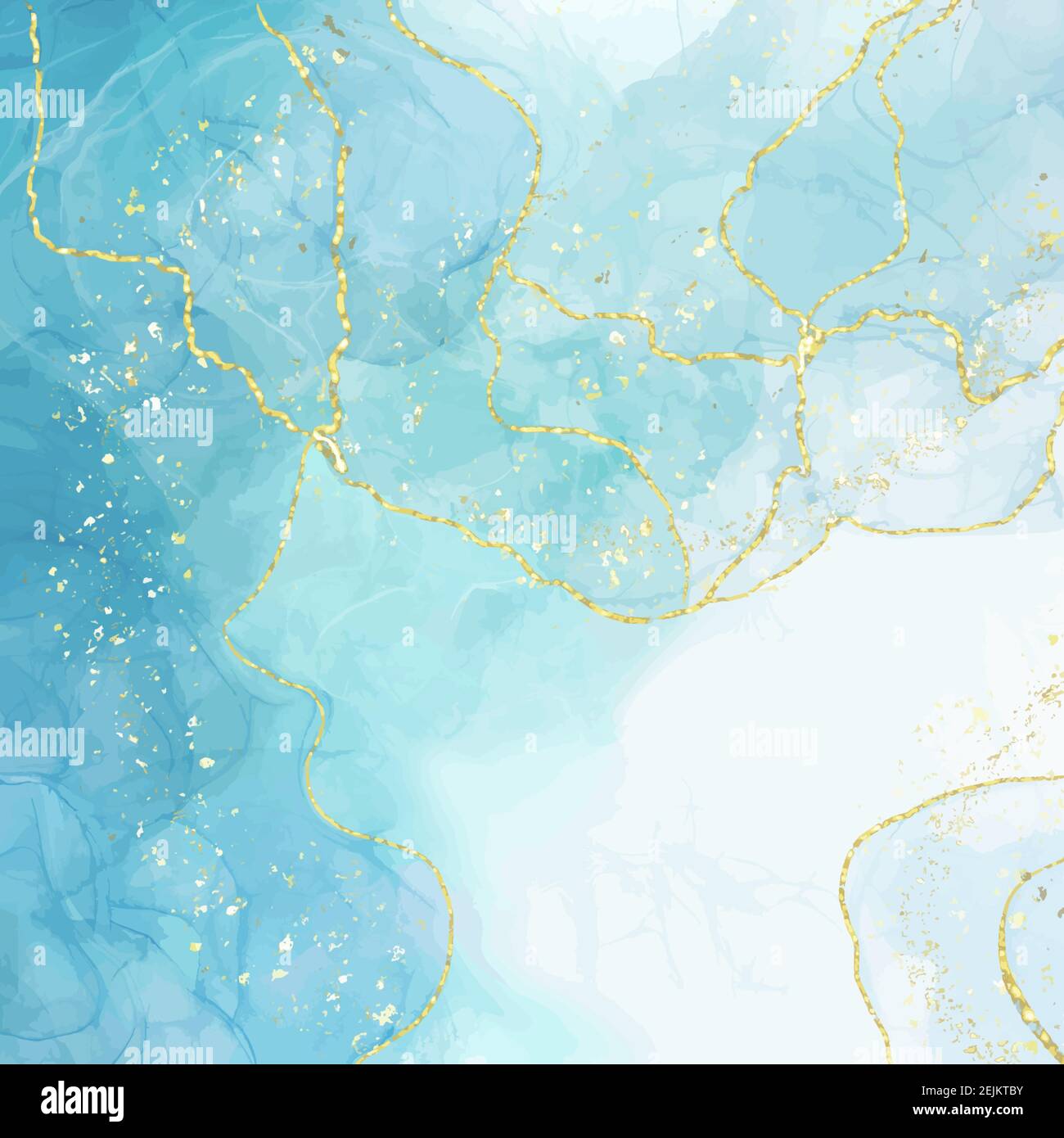 Fondo astratto blu liquido acquerello con cracker dorati. Effetto di disegno dell'inchiostro in marmo pastello. geode turchese con kintsugi. Illustrazione vettoriale Illustrazione Vettoriale