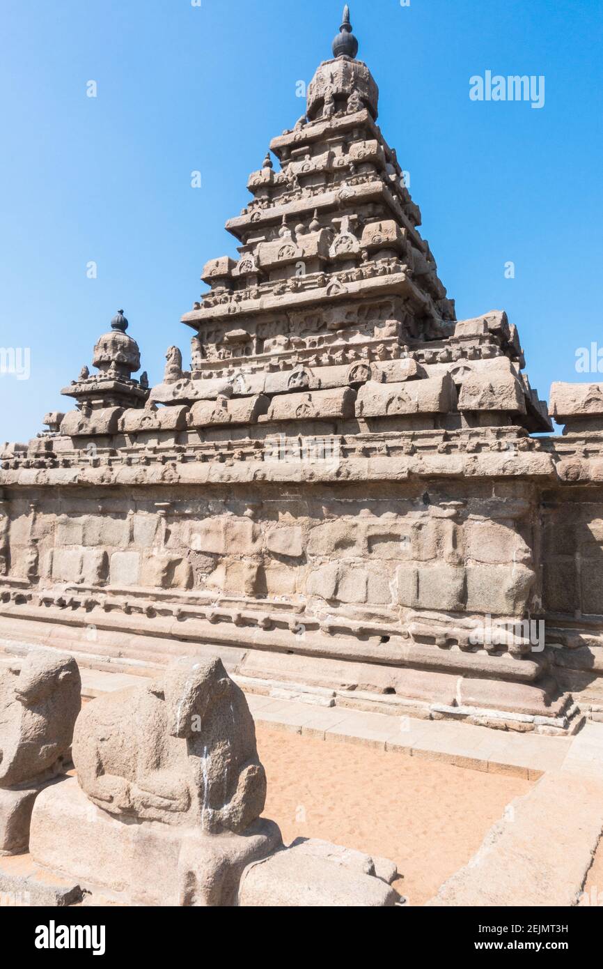 Tempio di mare un sito dell'UNESCO a Mahabalipuram Foto Stock