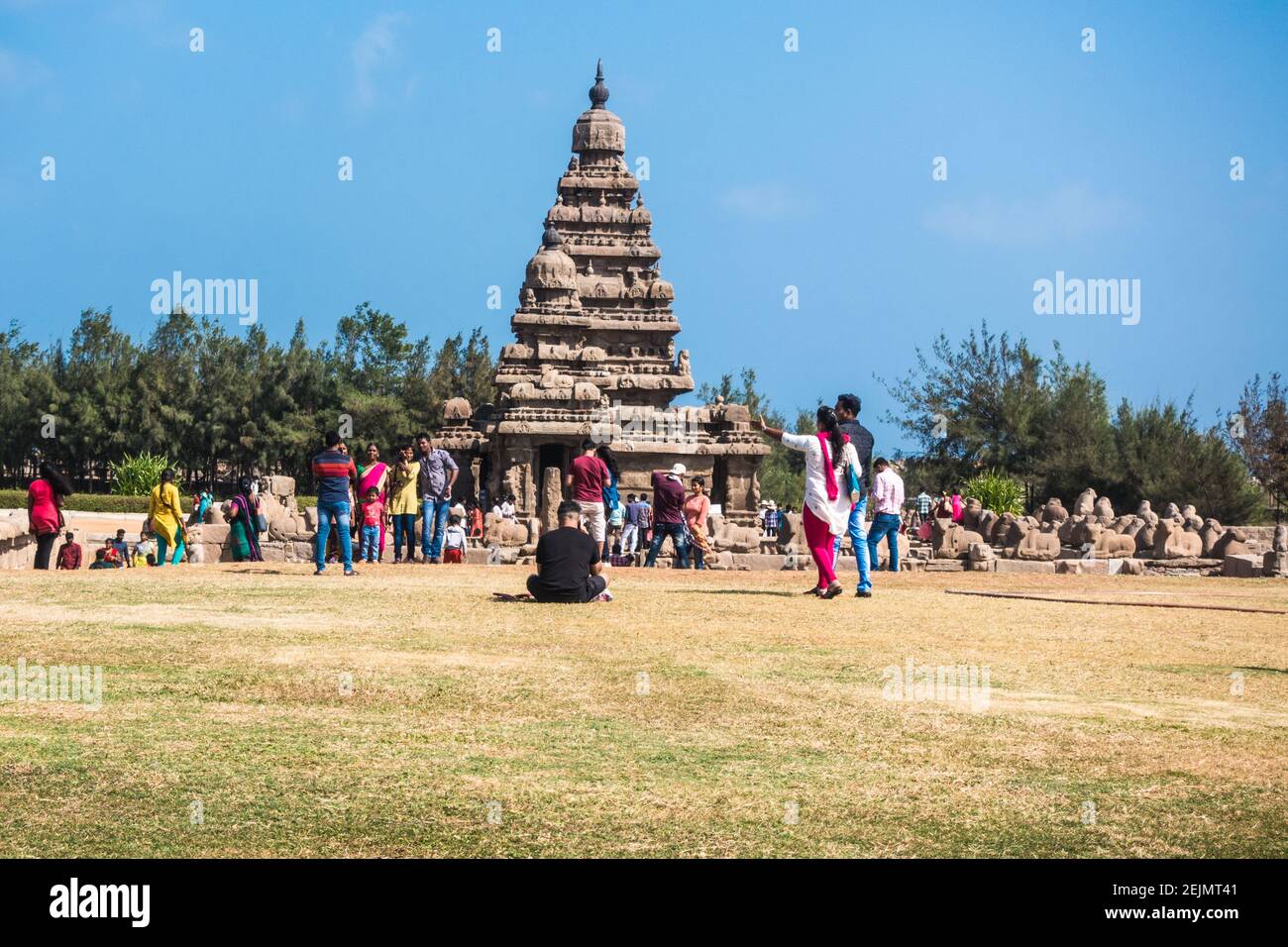 Tempio di mare un sito UNESCO a Mahabalipuram, Tamil Nadu, India Foto Stock