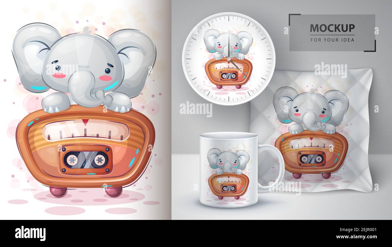 Elephant ascoltare poster musicali e merchandising. Illustrazione Vettoriale