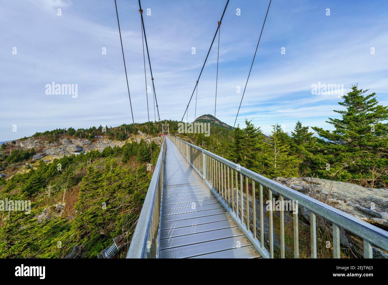 La passerella del ponte sospeso alto miglio a Grandfather Mountain nelle Blue Ridge Mountains del North Carolina. Foto Stock