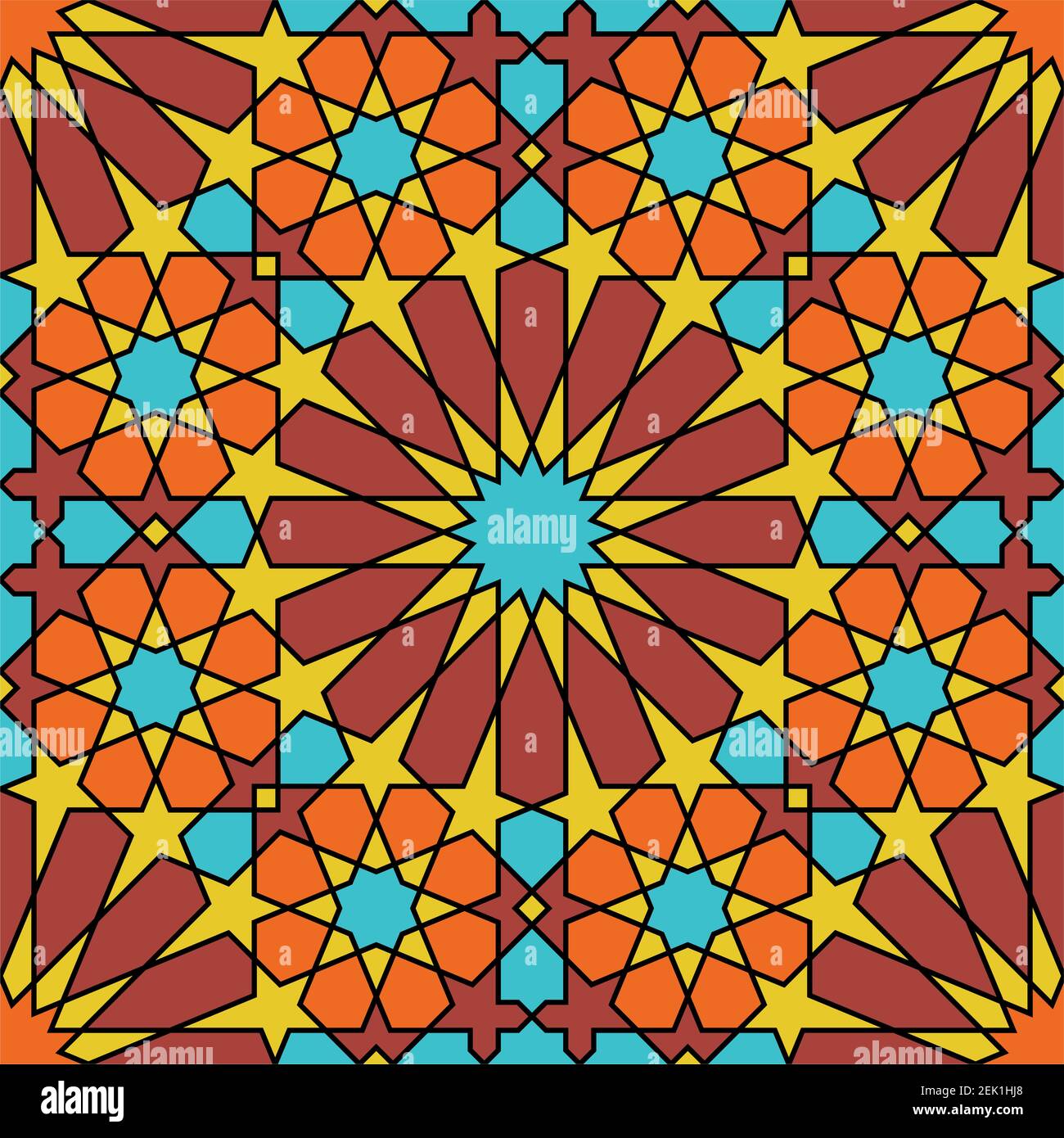 Decorazioni geometriche senza cuciture basate su arte islamica tradizionale ottimo design per tessuto, tessuto, copertina, carta da imballaggio, background.Yellow, blu, marrone, o. Illustrazione Vettoriale