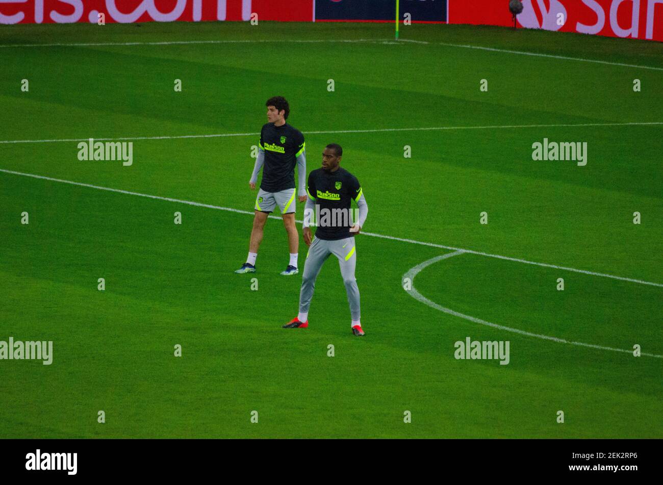 BUCAREST, ROMANIA - 22 febbraio 2021 - giocatori dell'Atletico Madrid in allenamento alla National Arena prima della prima tappa della Champions League Foto Stock