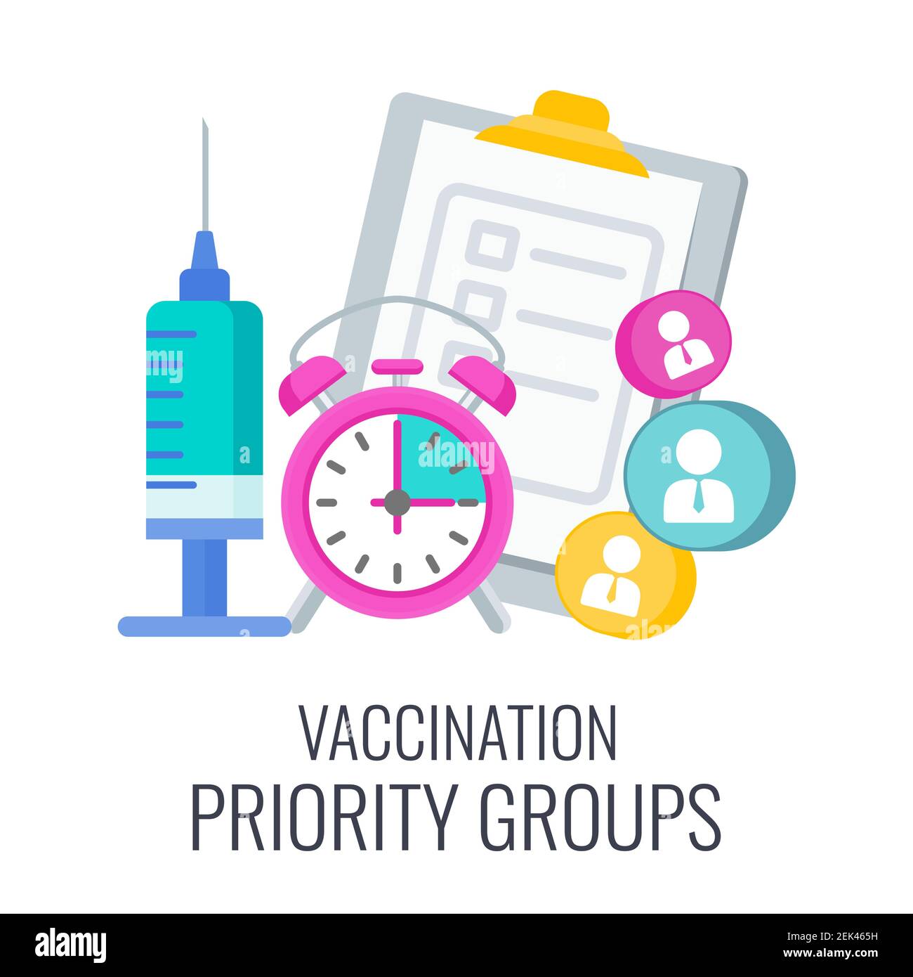 Programma di vaccinazione. Medico con enorme siringa e dose di vaccino. Illustrazione Vettoriale