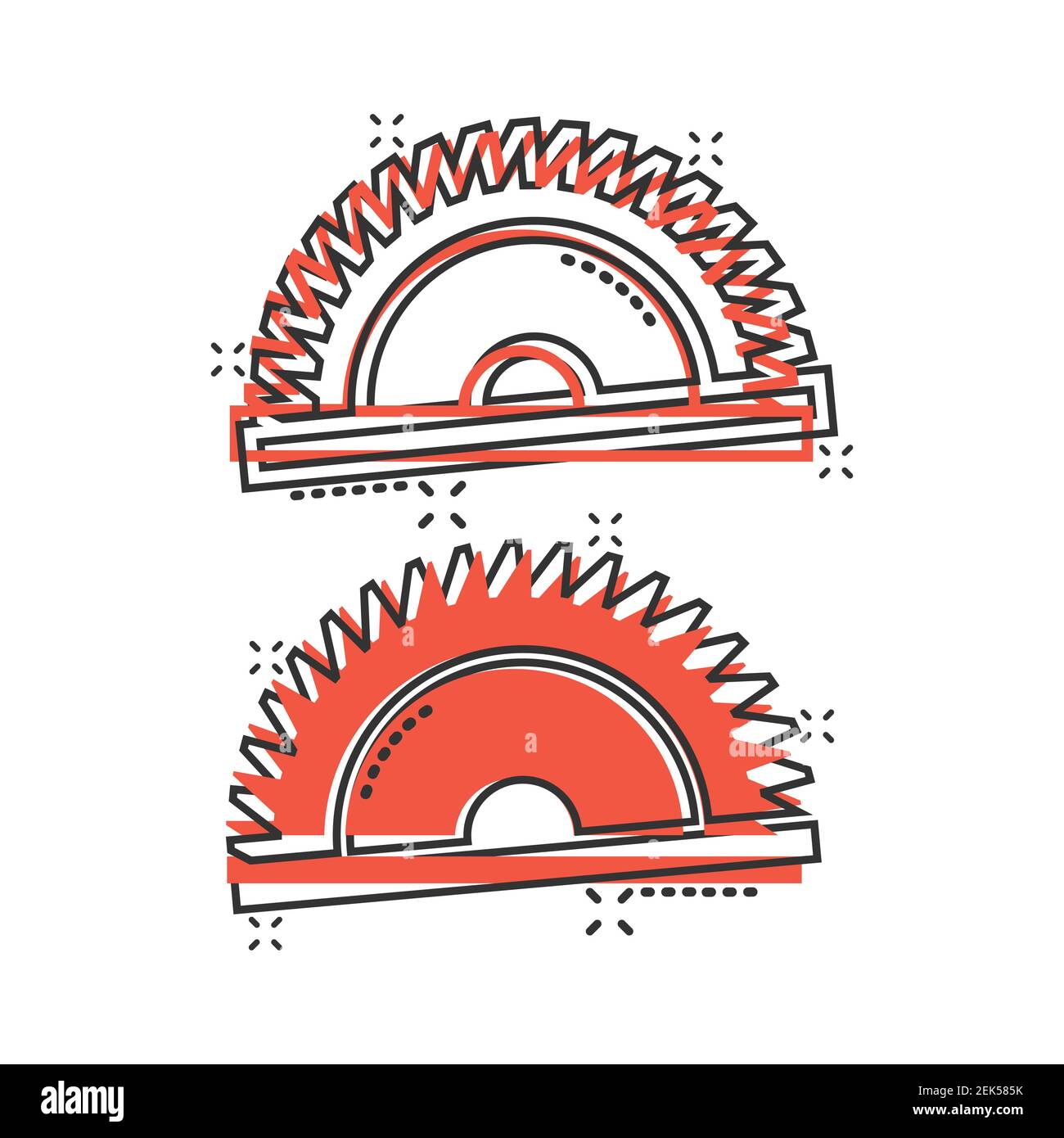 Icona lama sega in stile comico. Illustrazione vettoriale a cartoni animati su sfondo bianco isolato. Concetto di business con effetto splash a disco rotante. Illustrazione Vettoriale