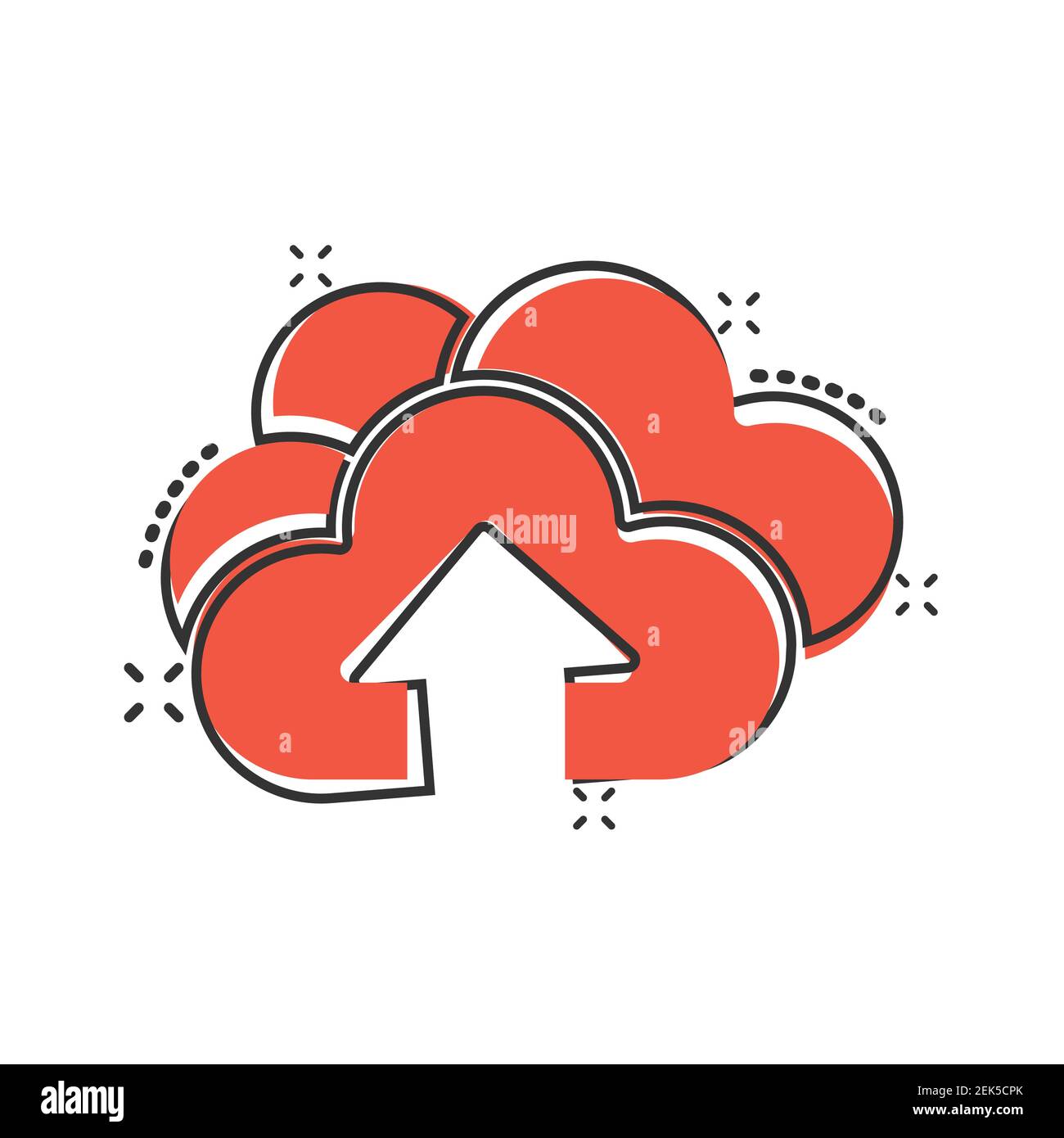 Icona del servizio digitale in stile comico. Illustrazione vettoriale dei cartoni animati su cloud di rete su sfondo isolato bianco. Tecnologia informatica effetto splash busine Illustrazione Vettoriale