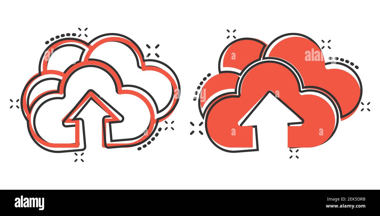 Icona del servizio digitale in stile comico. Illustrazione vettoriale dei cartoni animati su cloud di rete su sfondo isolato bianco. Tecnologia informatica effetto splash busine Illustrazione Vettoriale