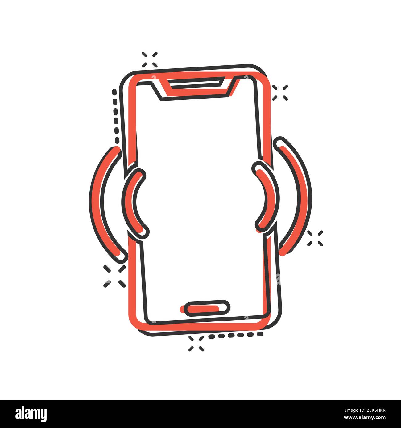 Icona a schermo vuoto dello smartphone in stile comico. Illustrazione vettoriale cartoon su sfondo isolato bianco per cellulare. Telefono splash effetto business c Illustrazione Vettoriale